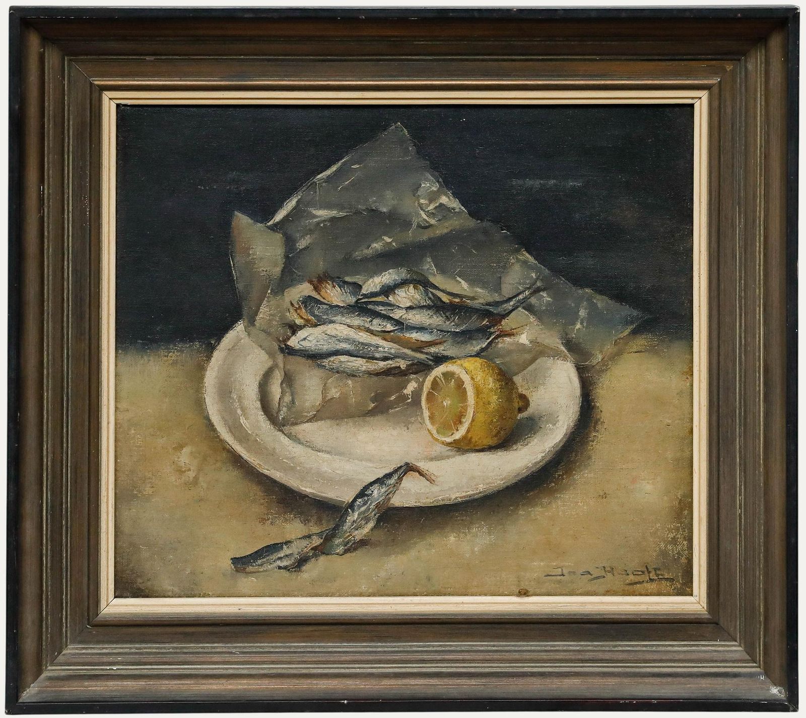 Ina Hooft (1894 1994)   Framed Mid 20th Century Oil, Sprat & Lemon