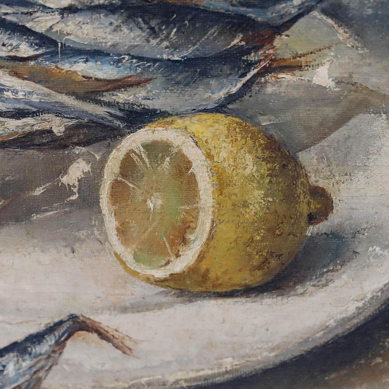 Ina Hooft (1894 1994)   Framed Mid 20th Century Oil, Sprat & Lemon photo vintage