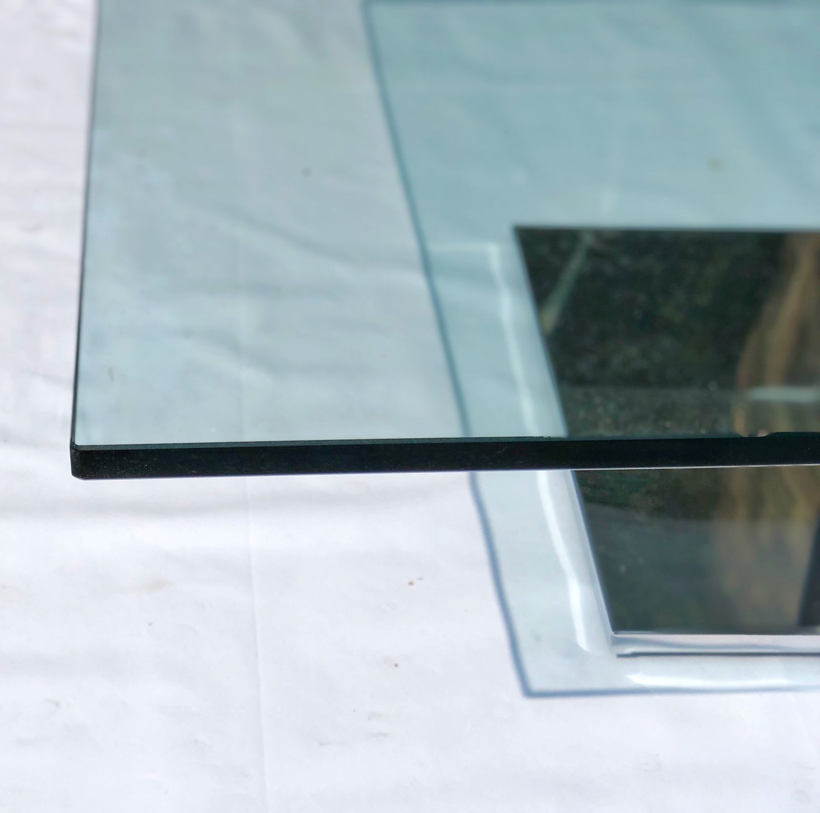 Contemporary Square Glass Coffee Table With Polished Chrome Pedestal –  Modern Design 90cm photo Furniture