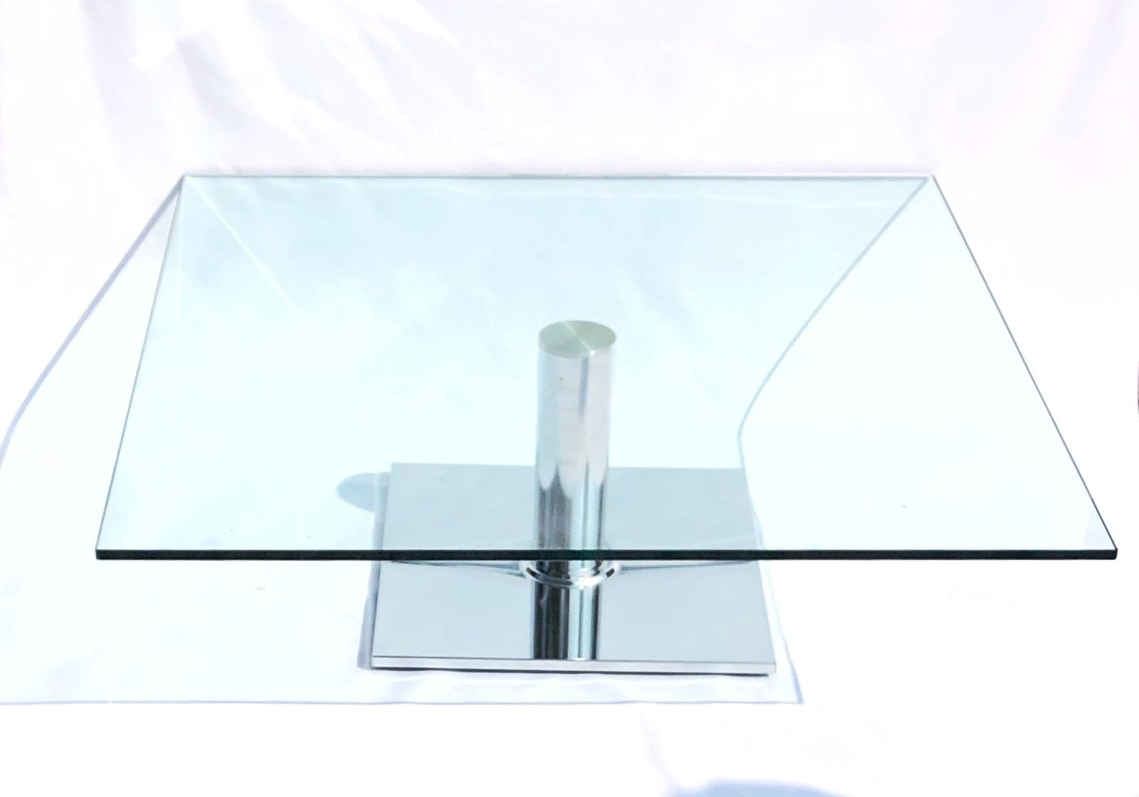 Contemporary Square Glass Coffee Table With Polished Chrome Pedestal –  Modern Design 90cm photo buy
