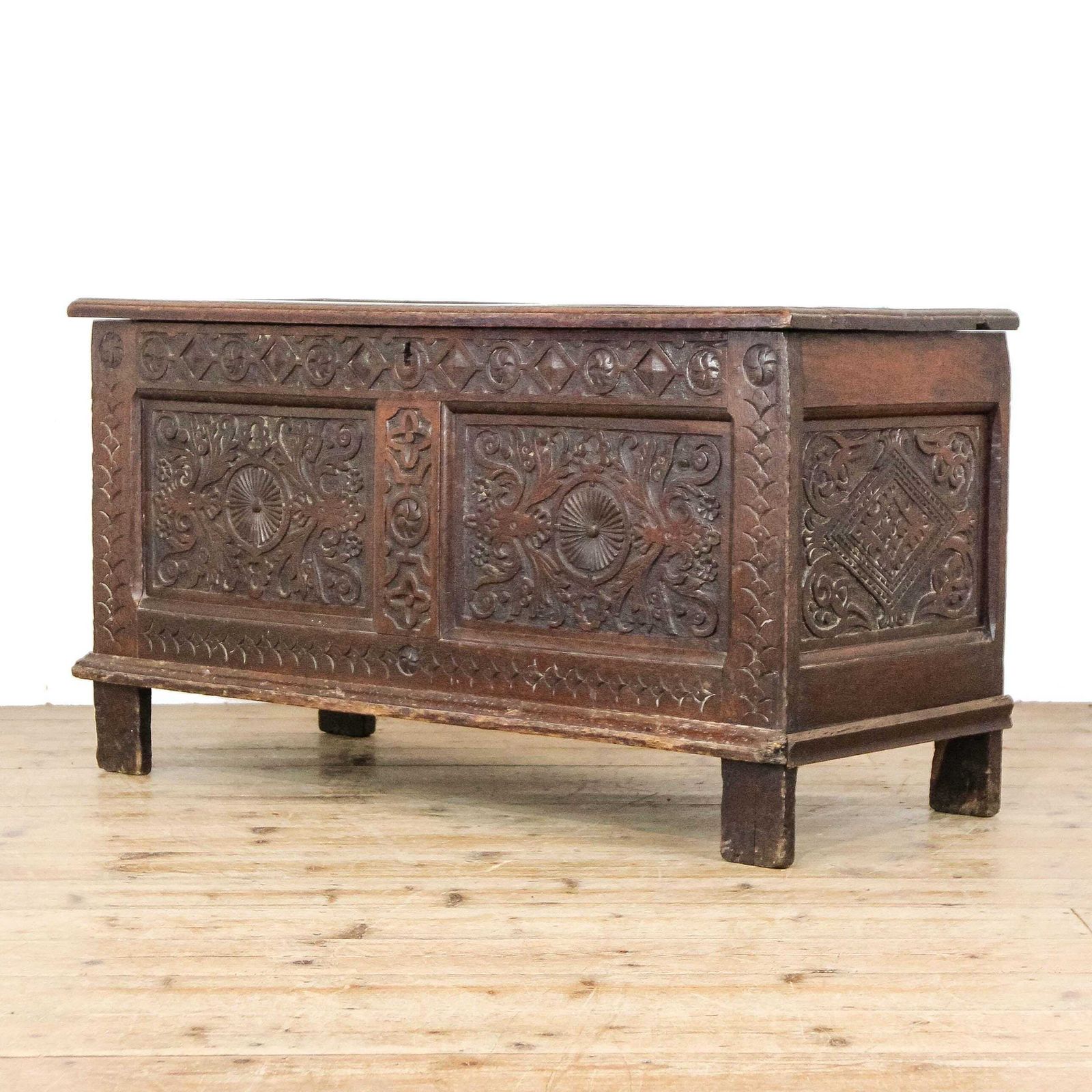 Antique Carved Oak Coffer | Antique Furniture | Antique Trunk | Antique Oak Blanket Box | Antique Storage (M 6777) photo furniture