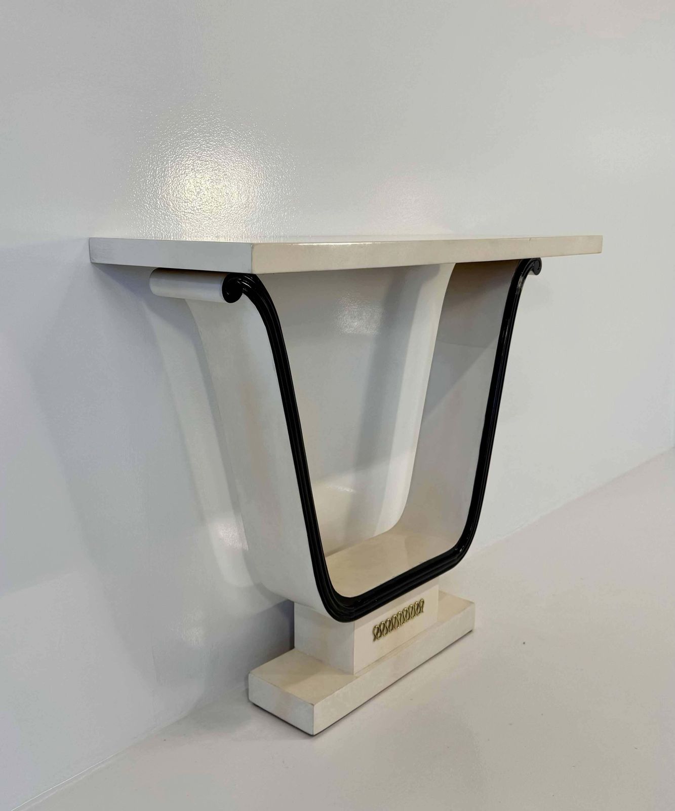 Italian Art Deco Parchment, Brass, Black Console, In The Style Of Borsani, 40s photo buy