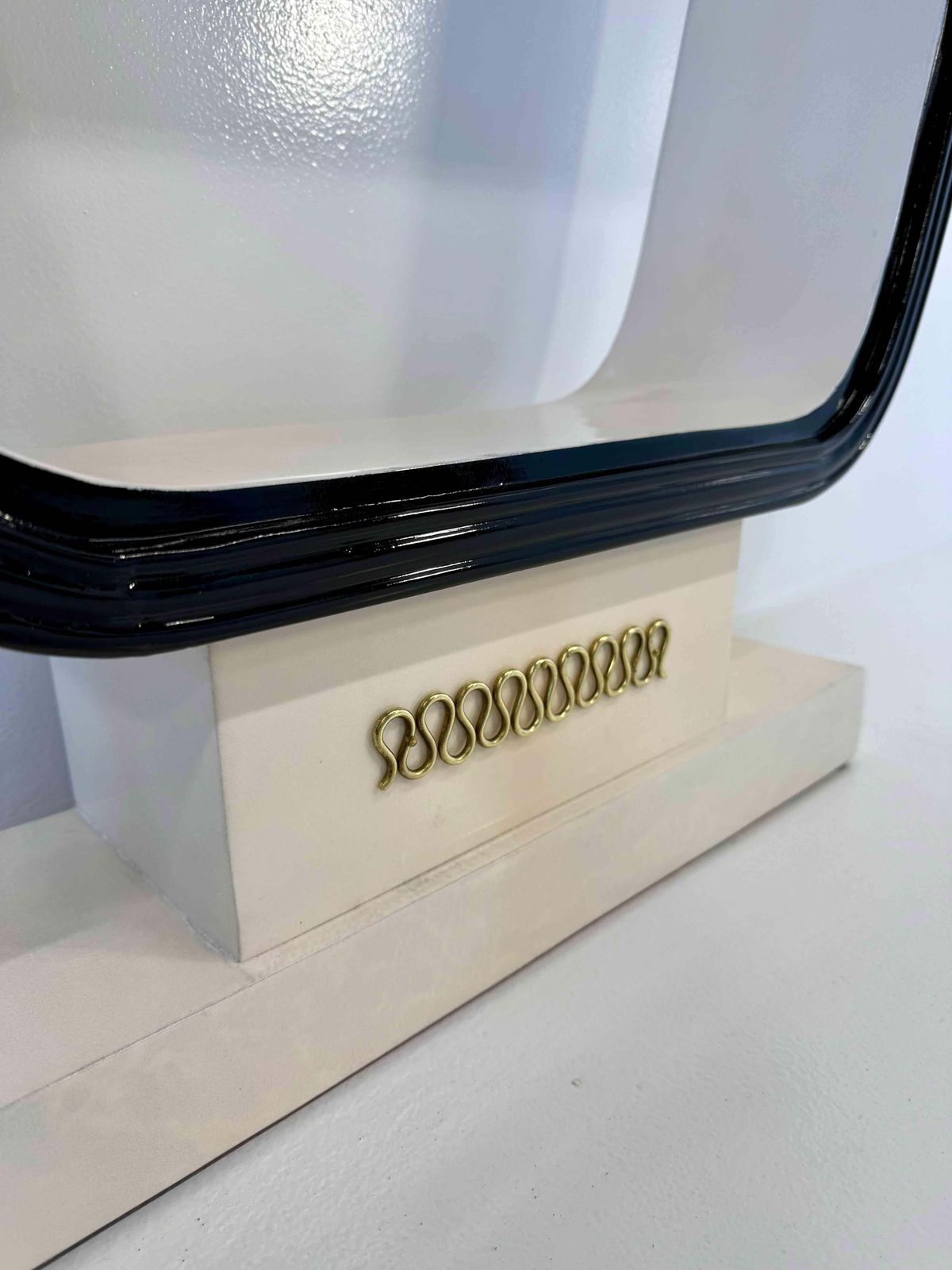 Italian Art Deco Parchment, Brass, Black Console, In The Style Of Borsani, 40s photo vintage
