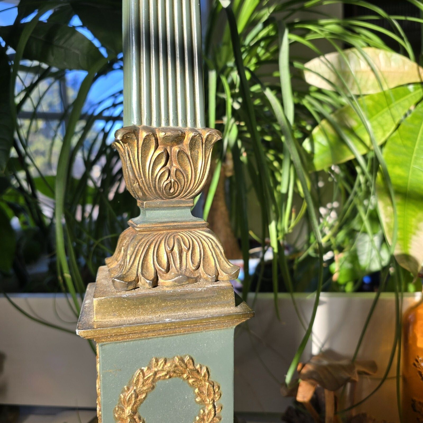 Antique French Table Lamp 19th Century Empire Column Ornate Green Gold Rare photo buy