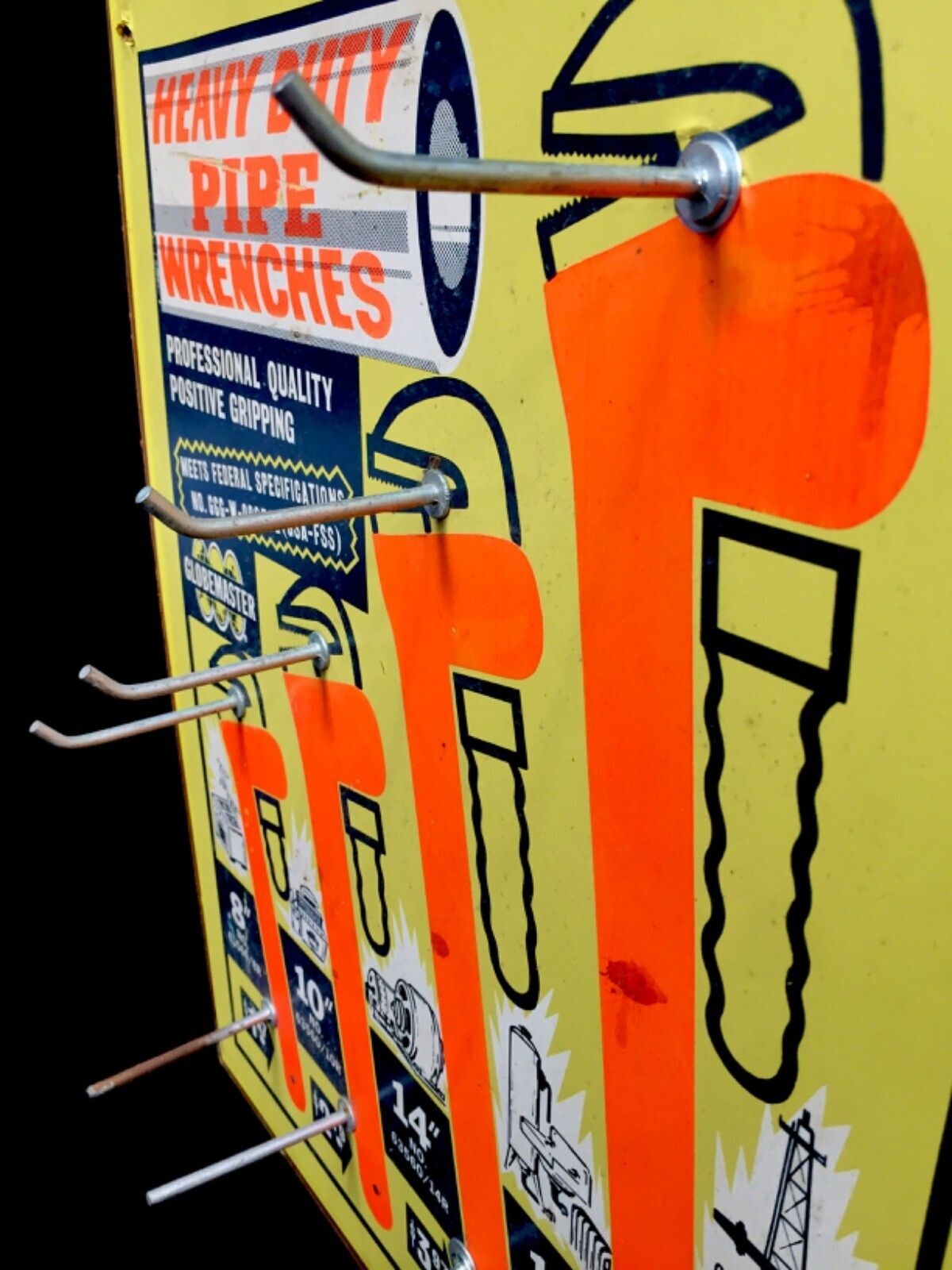 Antique Advertising Globemaster Heavy Duty Pipe Wrench Tool Shop Display Sign photo for sale