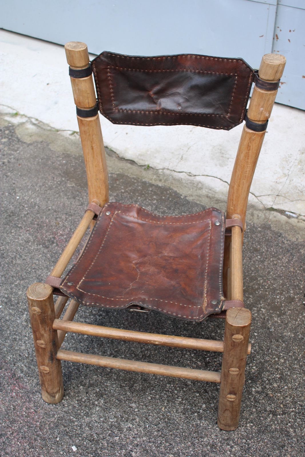 Pair Of Wooden And Leather Chairs Safary Italy 1960 photo Furniture