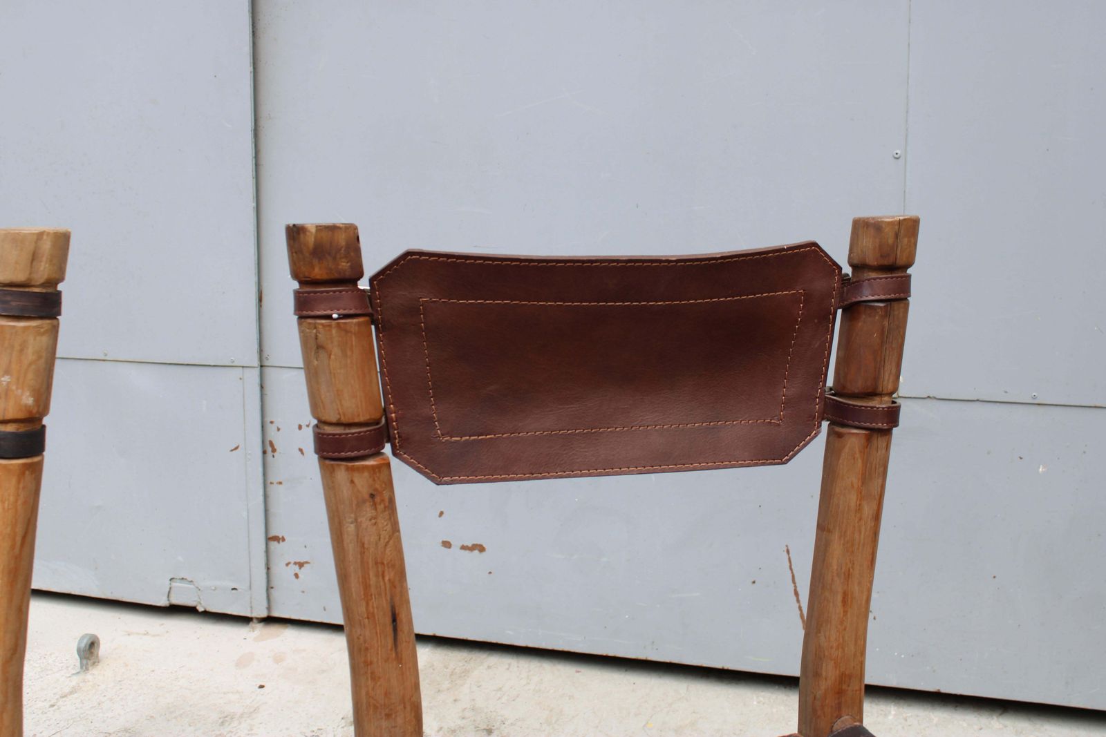 Pair Of Wooden And Leather Chairs Safary Italy 1960 photo 1373.0