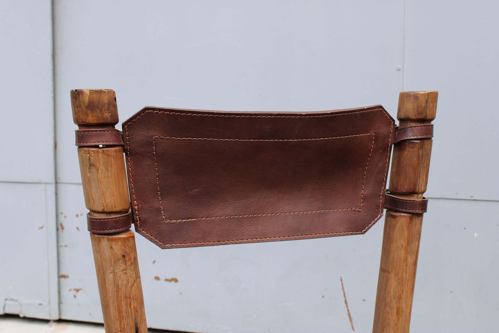 photo for sale Pair Of Wooden And Leather Chairs Safary Italy 1960