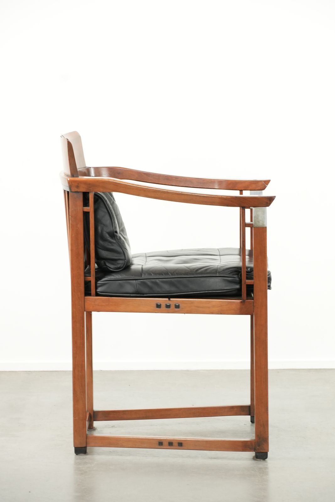 Luxury Black Leather Schuitema Art Deco Design Dining, Occasional, Or Desk Chair From The Decoforma Series With Armrests photo for sale