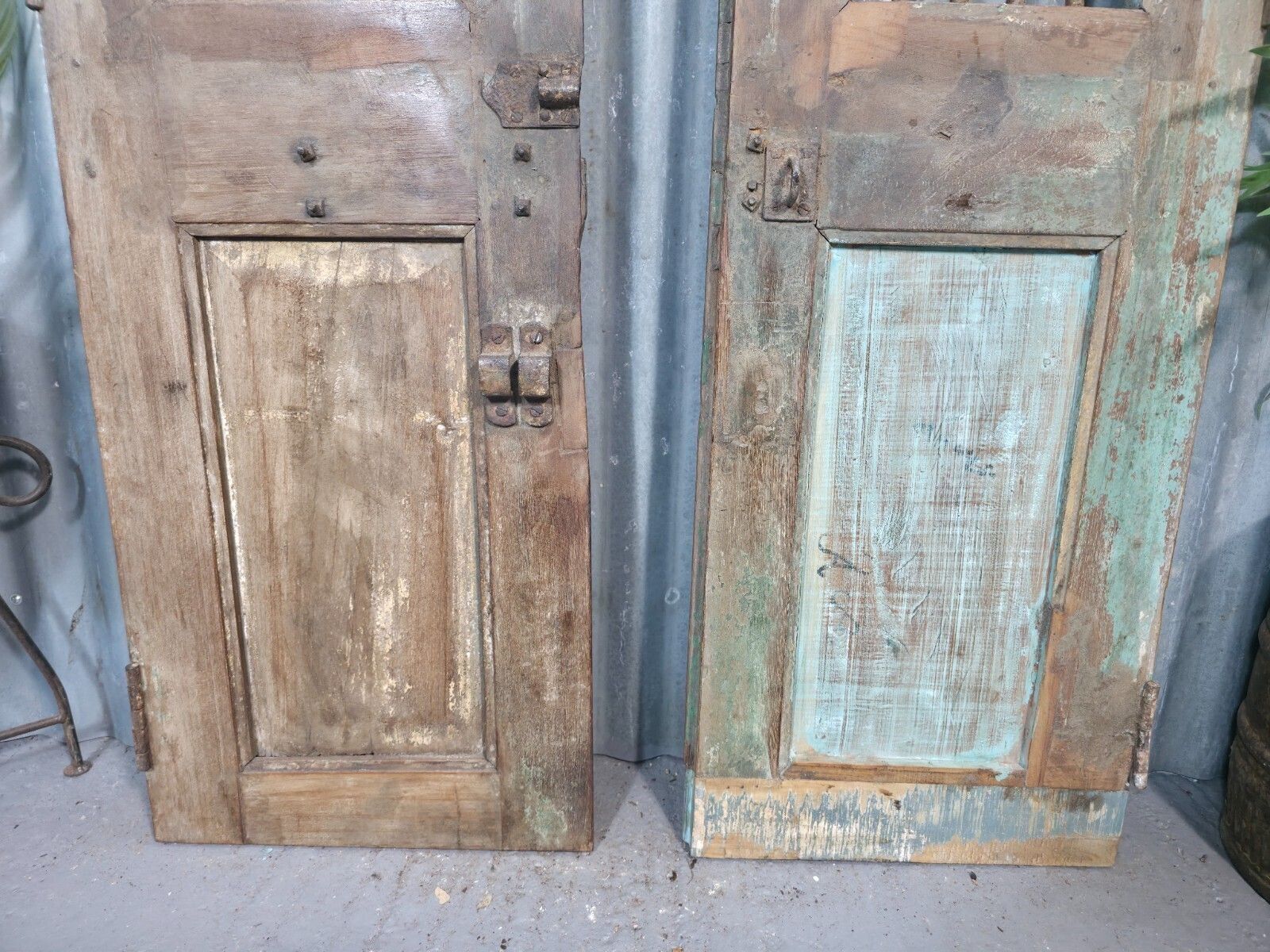 Pair Vintage Rustic Indian Wooden Iron Doors Garden Gates Room Divider Screen photo buy