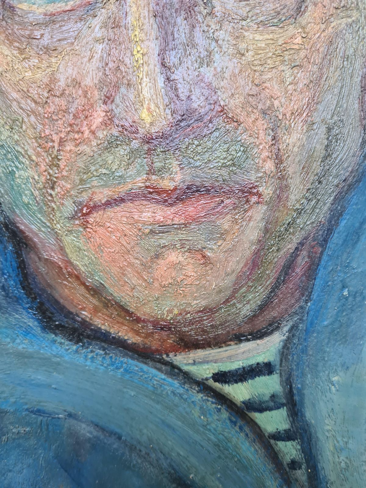Jean Perret Man In A Hat, Signed Oil Portrait, Mid Century photo Art