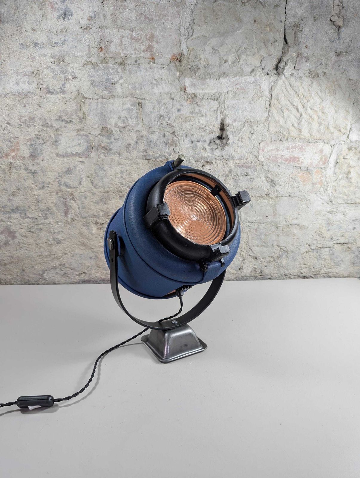 160.0 Vintage Industrial Stage Lamp 1980s Furse Spotlight Blue Theatre Light Desk Lamp E27 Pat Tested Loft Lighting photo