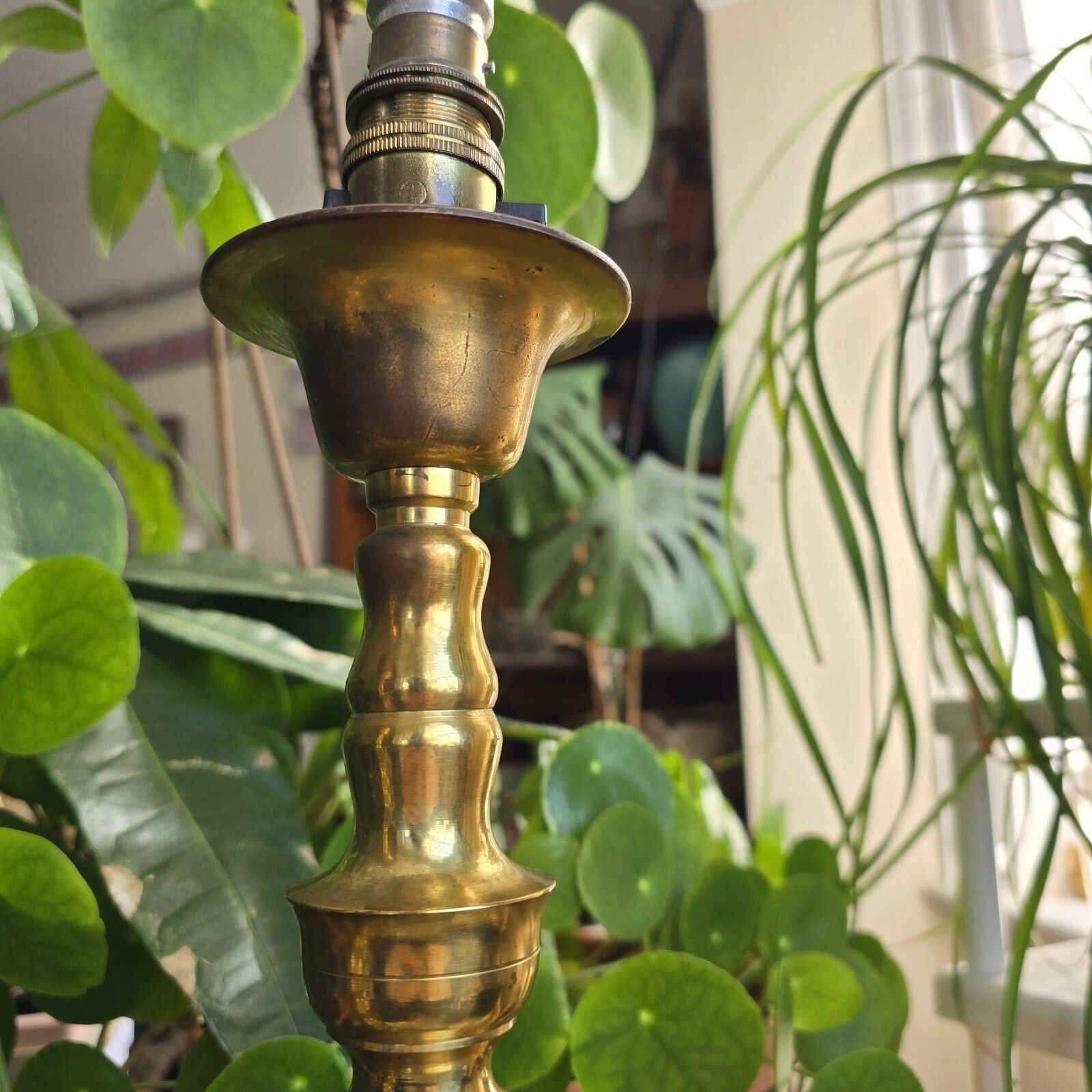 photo buy Vintage Brass Bobbin Church Table Lamps X 2 Made In Japan Rare Country House