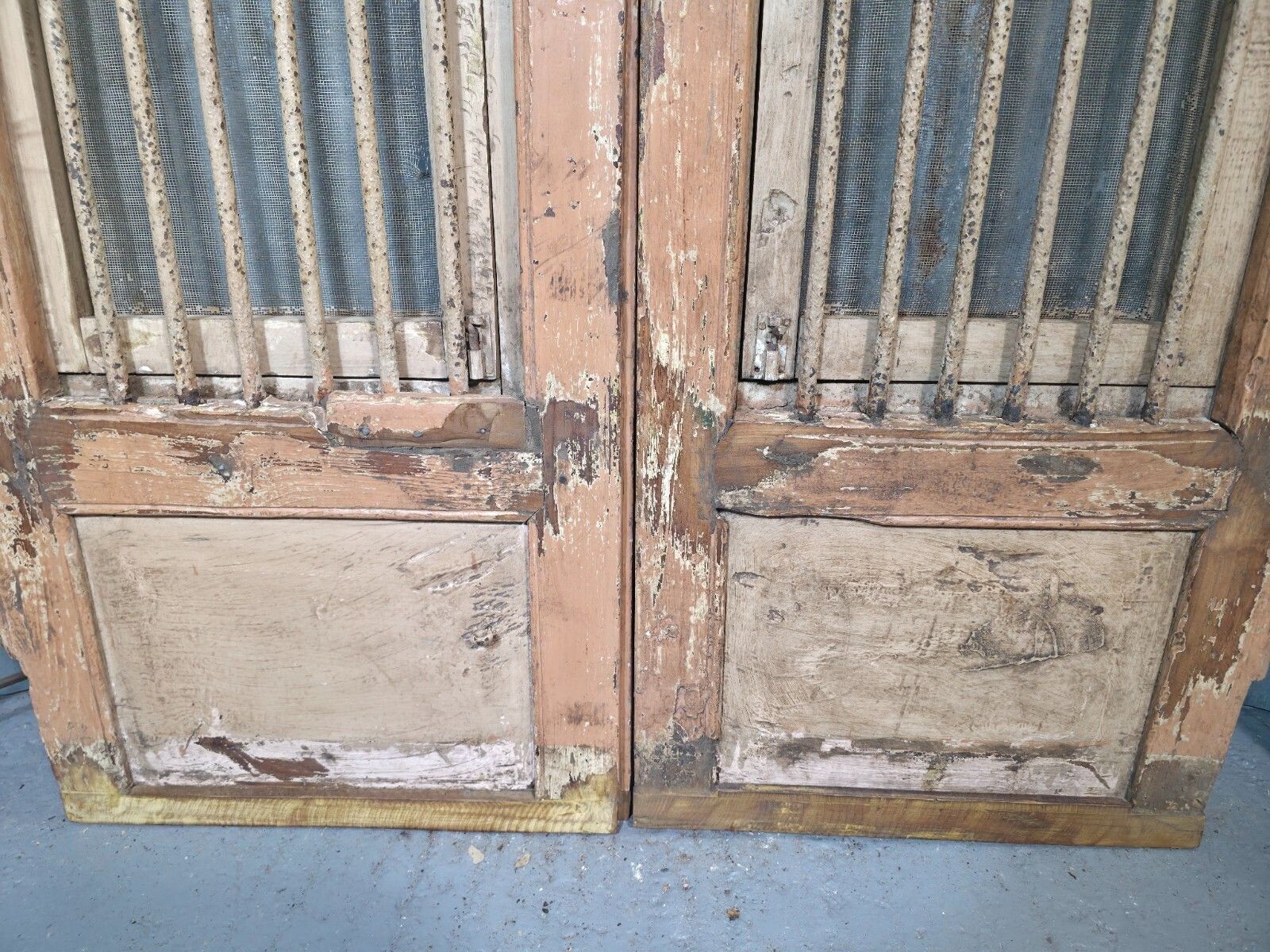 Pair Vintage Rustic Indian Wooden Iron Doors Garden Gates Room Divider Screen photo for sale