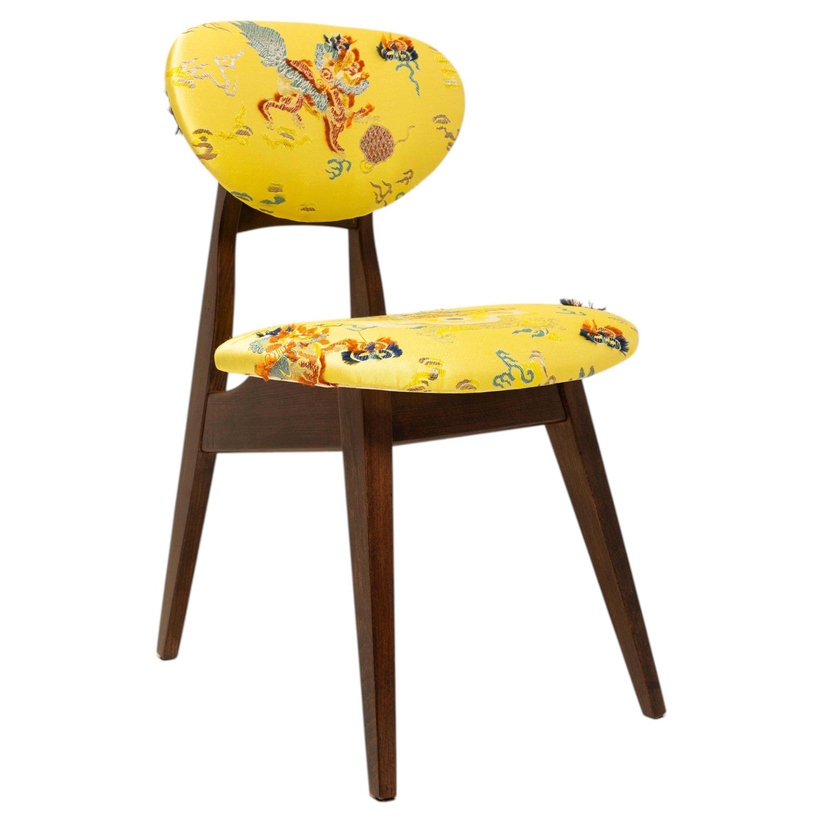 Mid Century Mushroom Chair, Geel Jacquard, Dedar, Naar Ontwerp Van J. Kedziorek, Jaren 1960