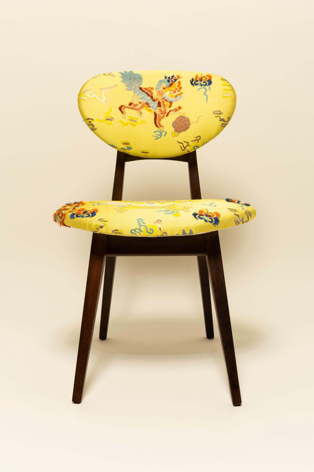 Mid Century Mushroom Chair, Yellow Jacquard, Dedar, By J. Kedziorek, 1960s photo vinterior