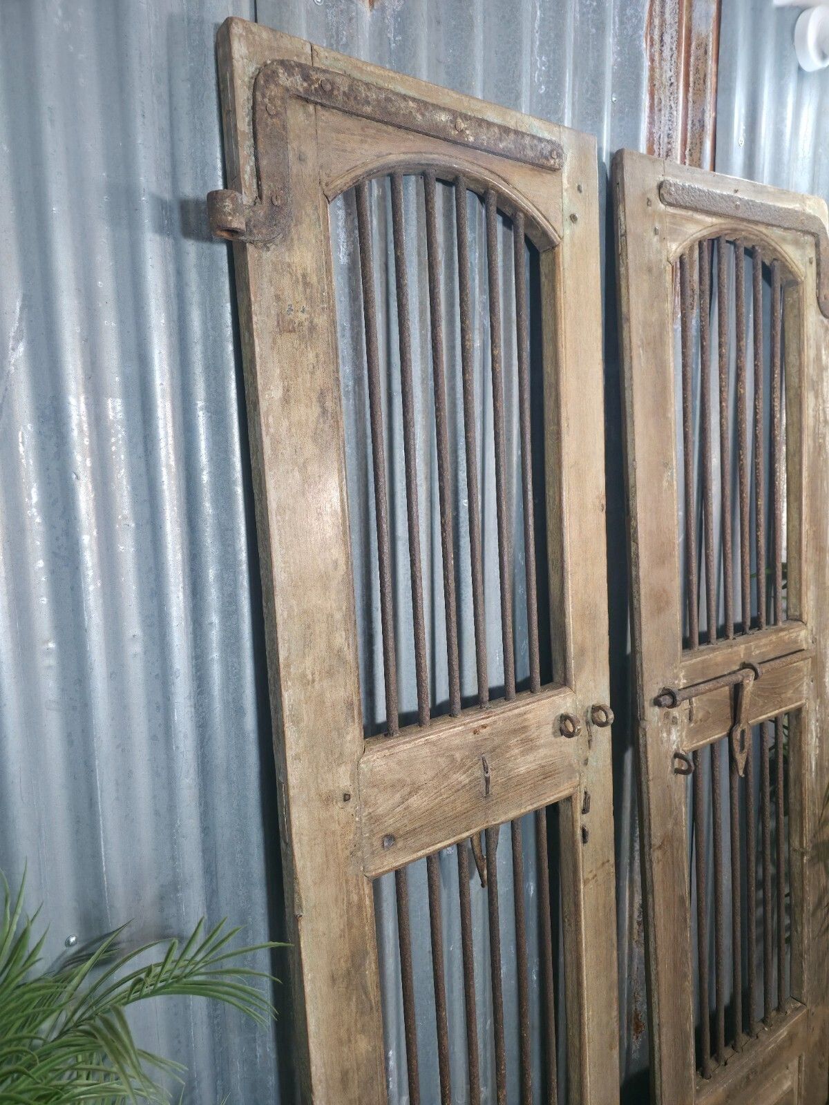 photo for sale Pair Vintage Rustic Indian Wooden Iron Doors Garden Gates Room Divider Screen
