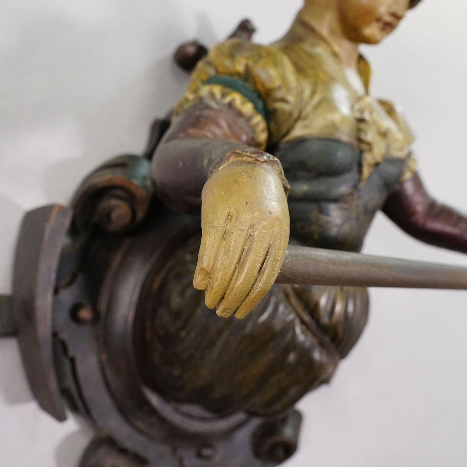 Carved Wooden Lady Towel Holder, Folk Art, Germany, Circa 1900 photo vinterior