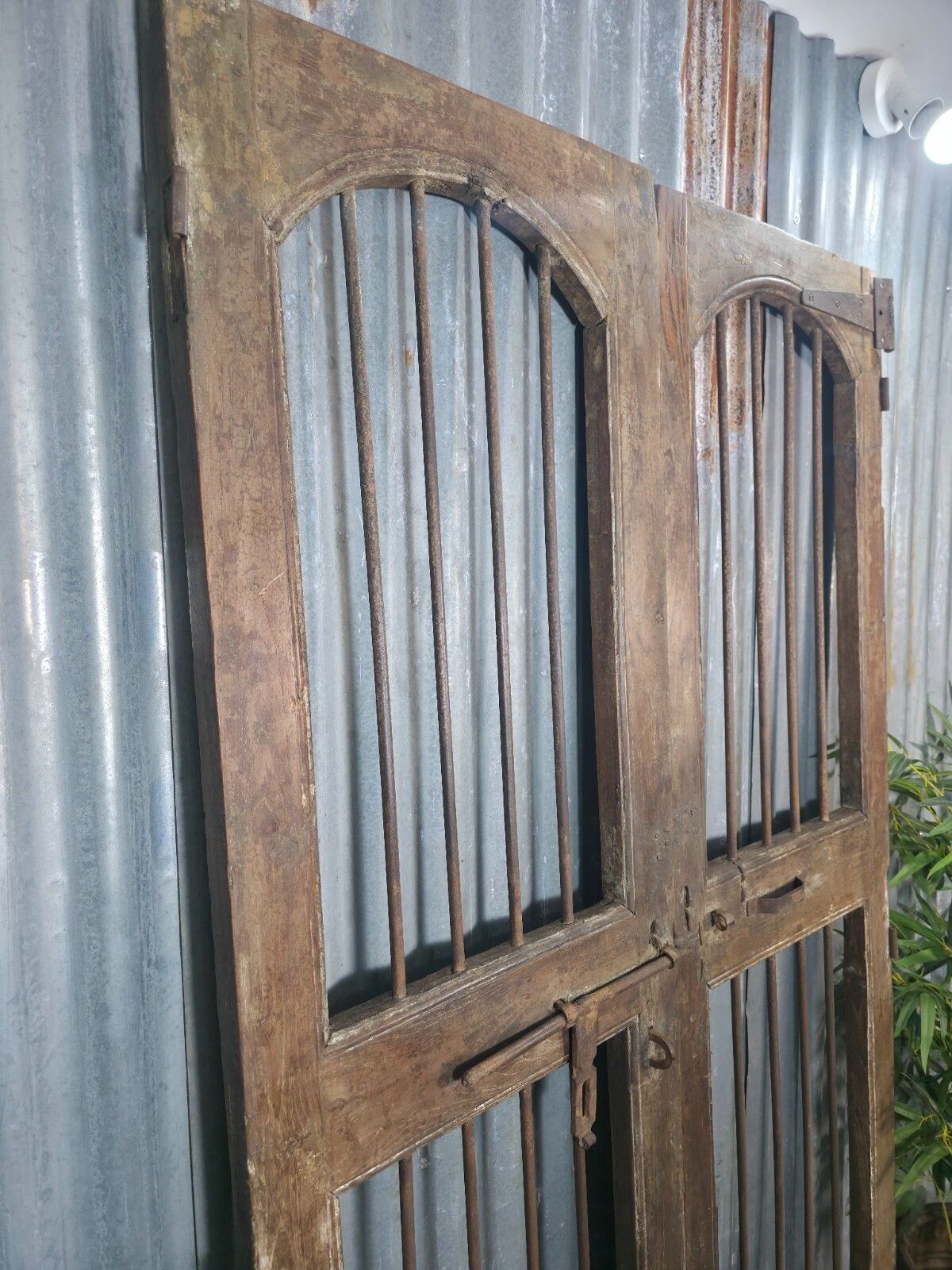 Pair Vintage Rustic Indian Wooden Iron Doors Garden Gates Room Divider Screen photo 245.0