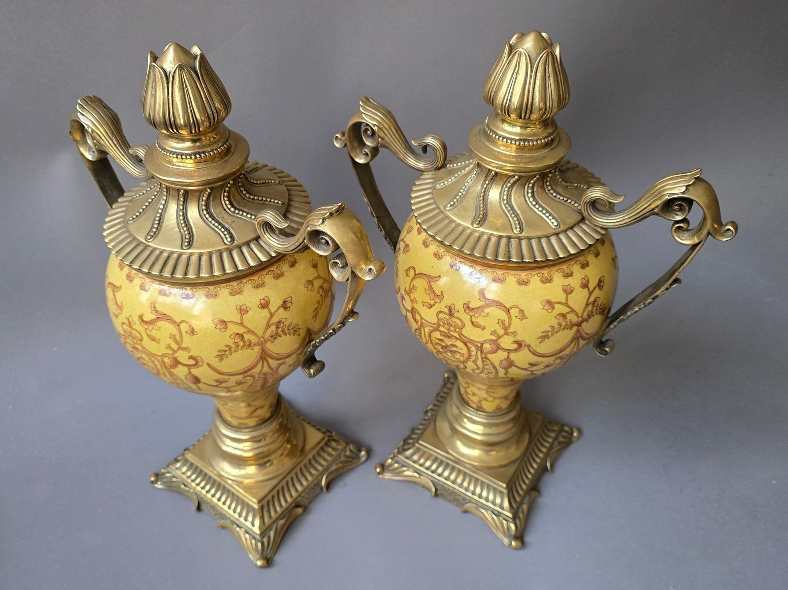 Pair Of French Napoleon III Ormolu Mounted Sevres Style Cassolettes photo vintage