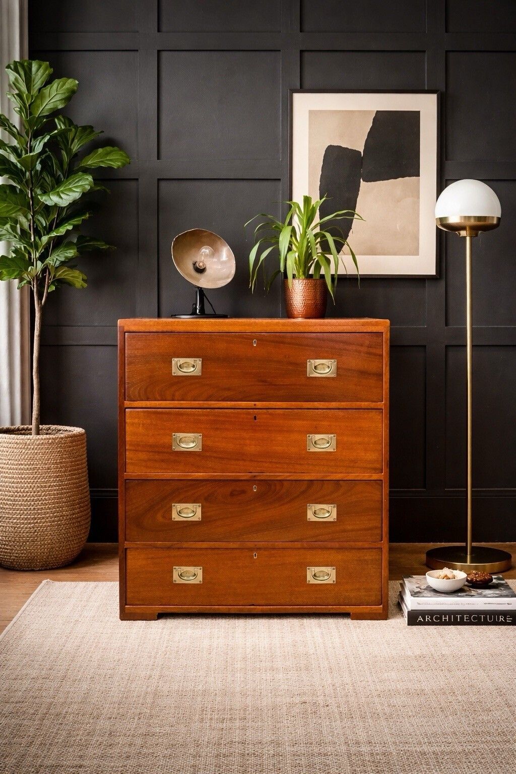 695.0 Antique Campaign Military Chest Of Drawers Solid Mahogany Ship Drawers photo