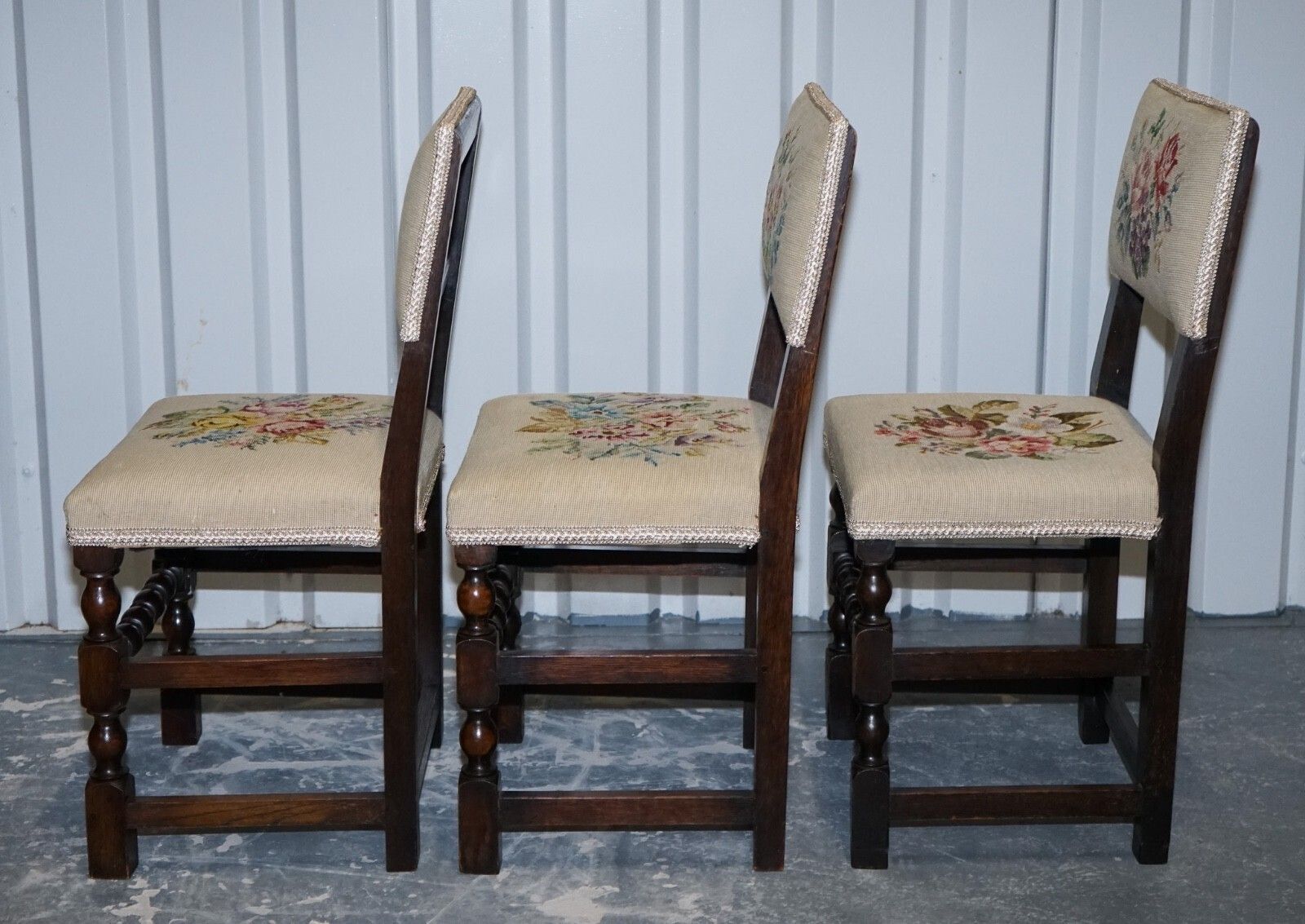 photo furniture English Victorian Set Of Six Original Floral Tapestry Upholstery Dinning Chairs