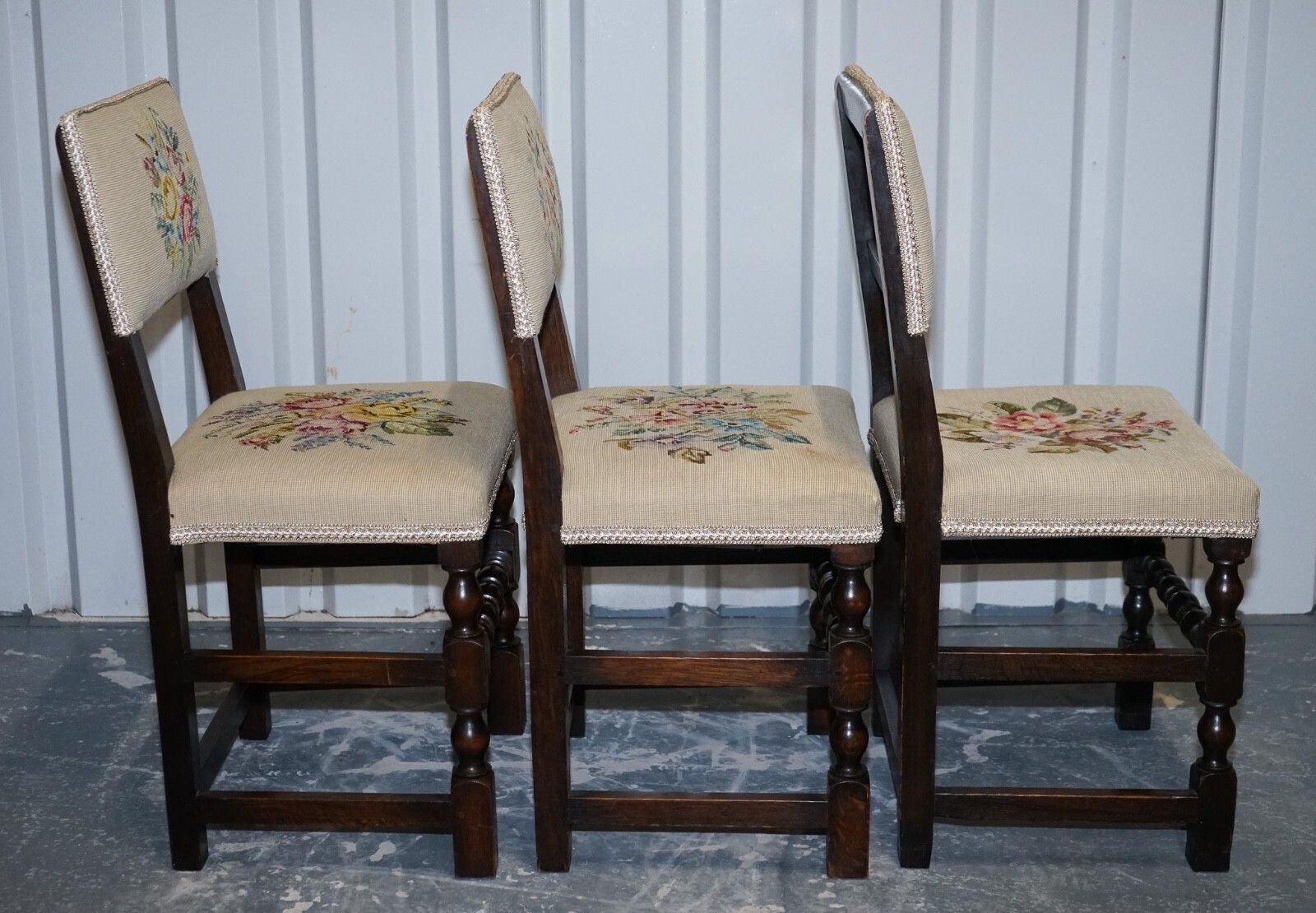 Furniture English Victorian Set Of Six Original Floral Tapestry Upholstery Dinning Chairs photo