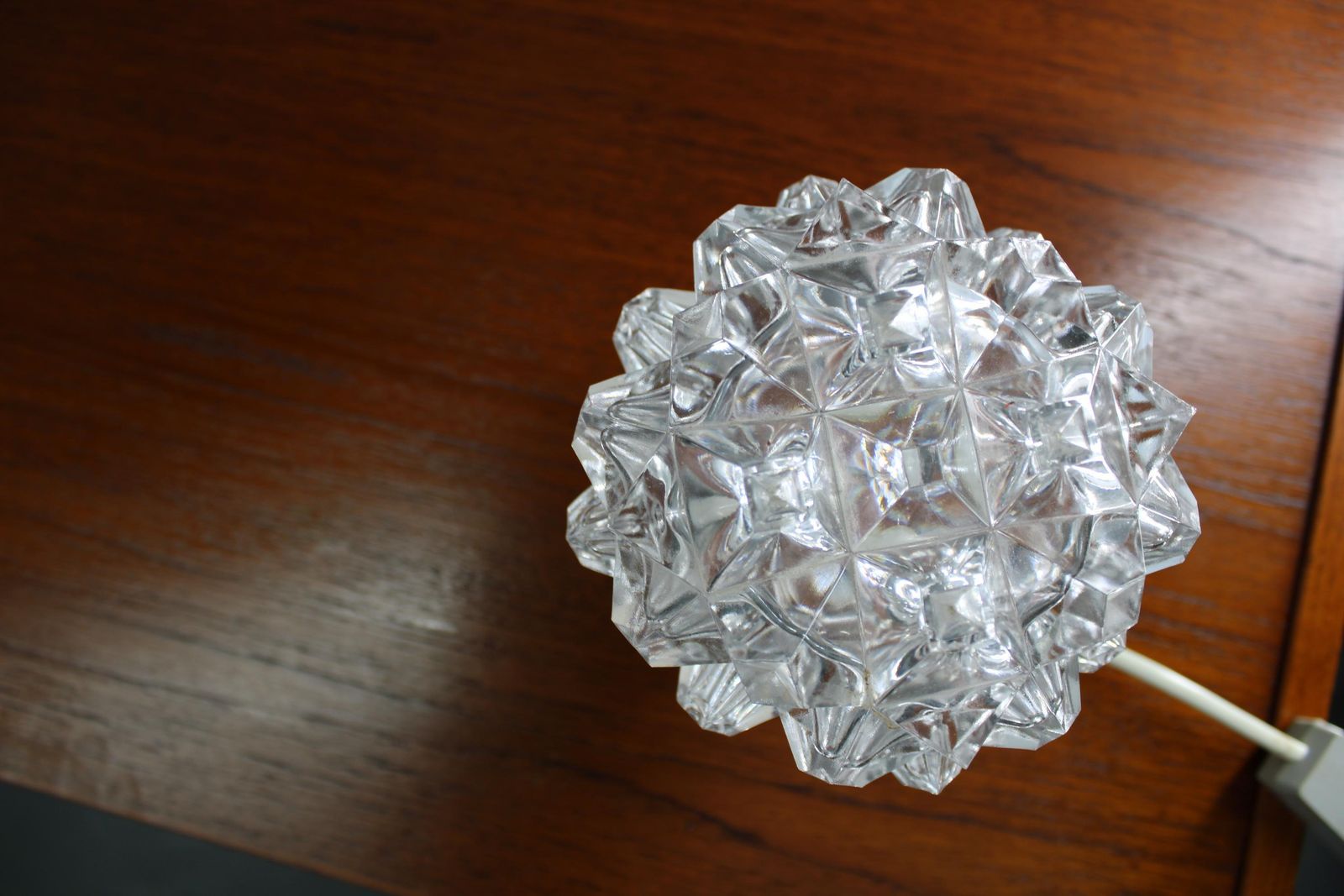 Mid Century Czech Crystal Glass Table Lamp, 1970s Chrome Base photo for sale