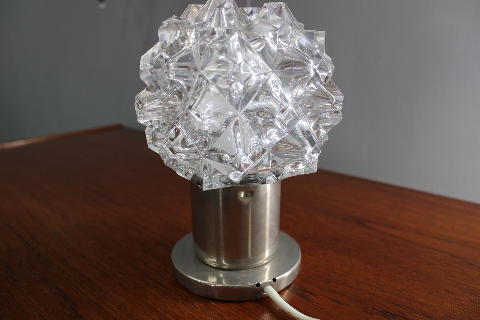 Mid Century Czech Crystal Glass Table Lamp, 1970s Chrome Base photo Lighting