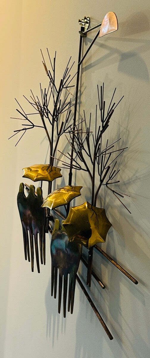 photo for sale 1970s Brutalist "Rainy Day" By R. Richèse Brass & Copper 3 D Wall Hanging Art