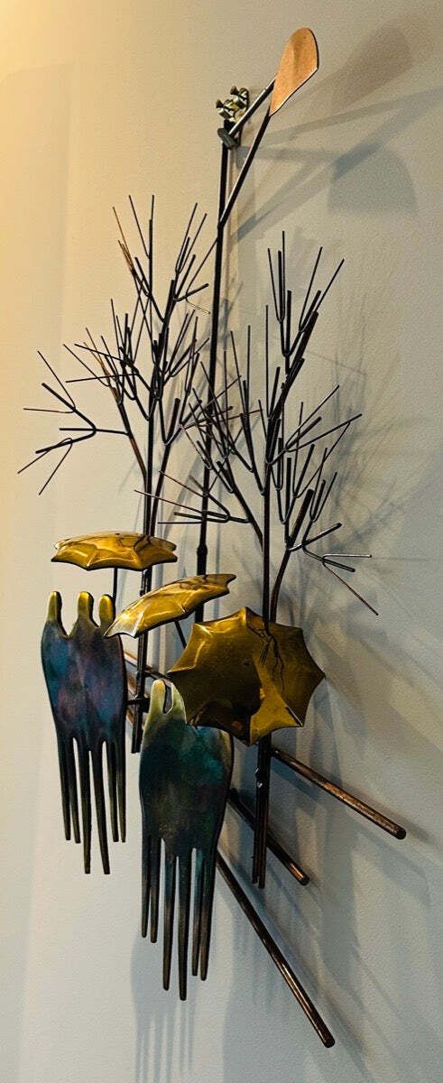 Art 1970s Brutalist "Rainy Day" By R. Richèse Brass & Copper 3 D Wall Hanging Art photo