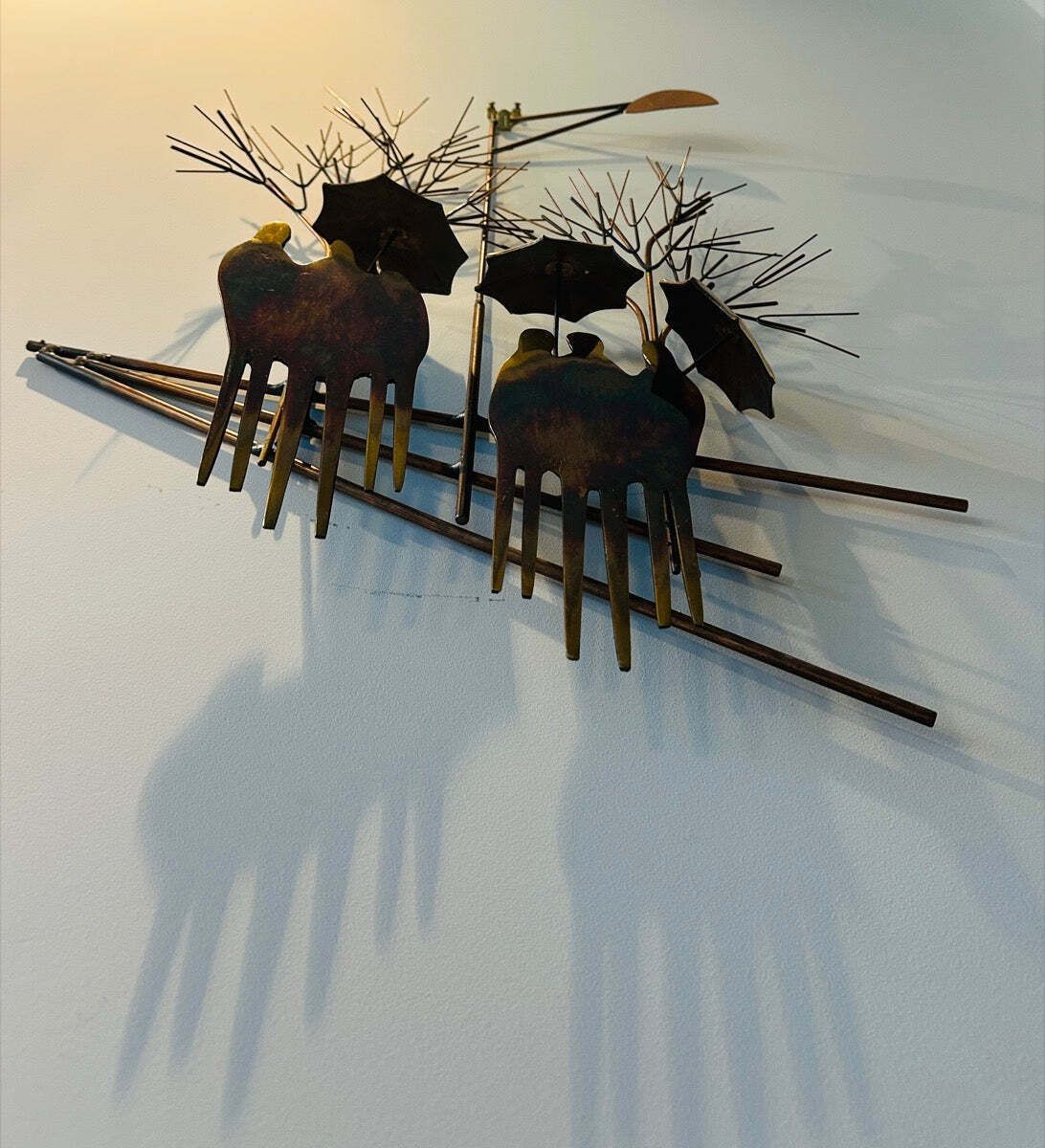 photo buy 1970s Brutalist "Rainy Day" By R. Richèse Brass & Copper 3 D Wall Hanging Art