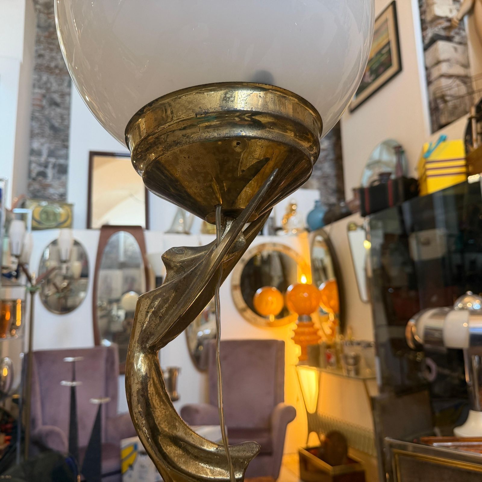 1930s Art Deco Black Marble, Gilded Metal And Milk Glass Italian Table Lamp photo furniture