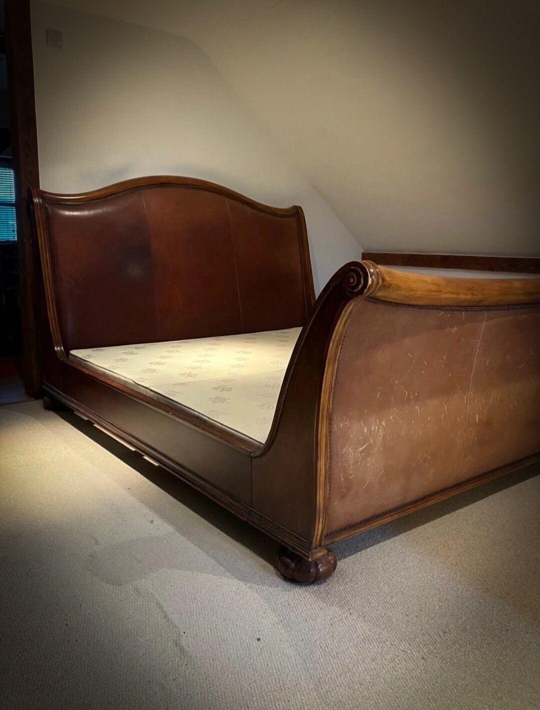 A Monumental Ralph Lauren Henredon Super King Palais Alfresco Leather Sleigh Bed. photo for sale