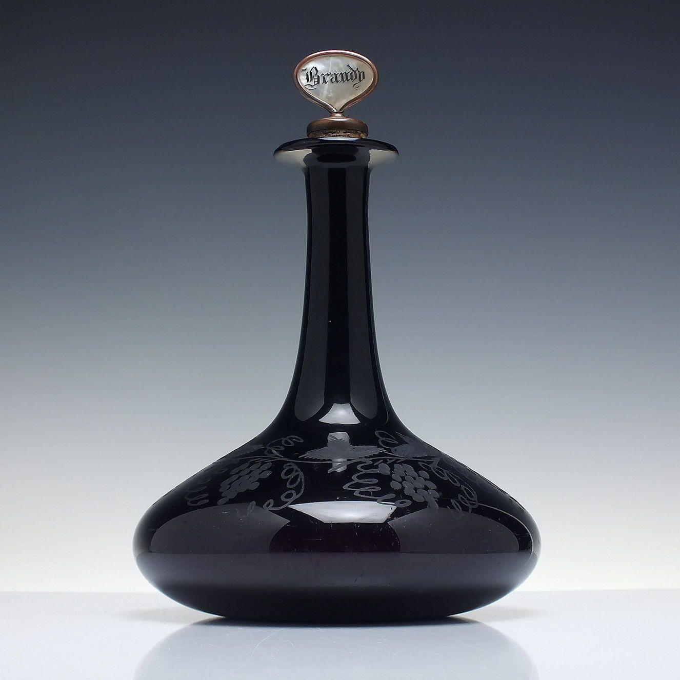 Antique Georgian Engraved Amethyst Glass Mell Decanter C1830