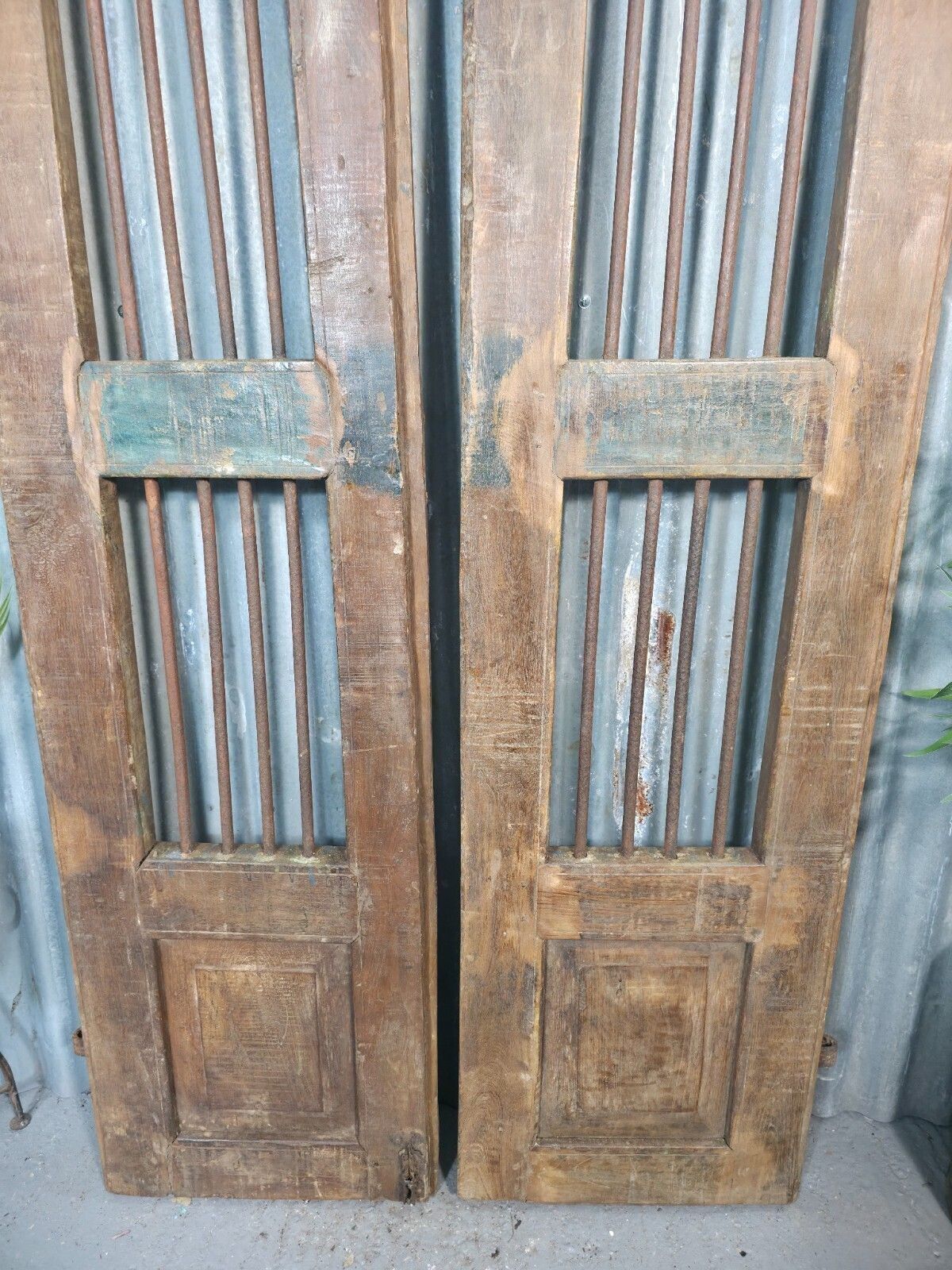 Pair Vintage Rustic Indian Wooden Iron Doors Garden Gates Room Divider Screen photo buy