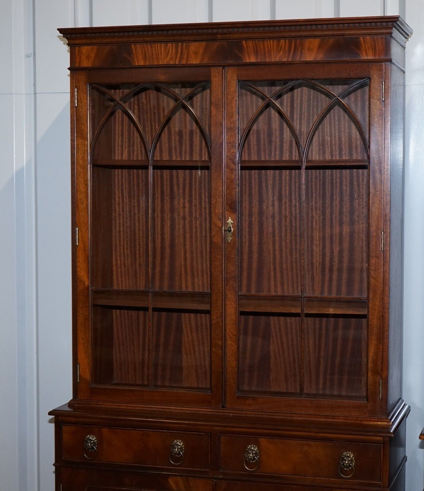 Pair Georgian Style Display Cabinets Bookcases With Brass Lion Handles photo Furniture