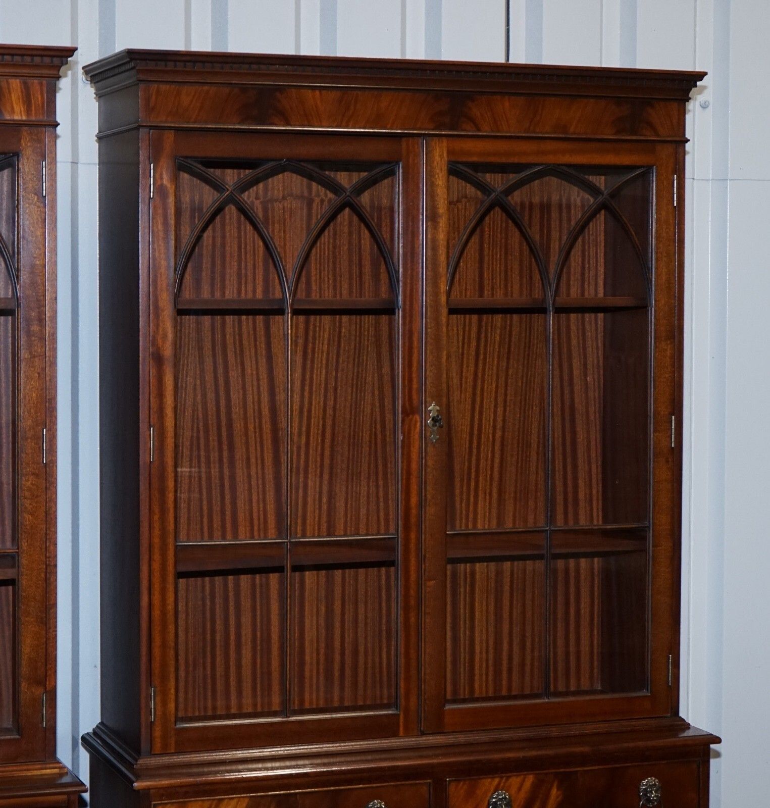 Pair Georgian Style Display Cabinets Bookcases With Brass Lion Handles photo vinterior