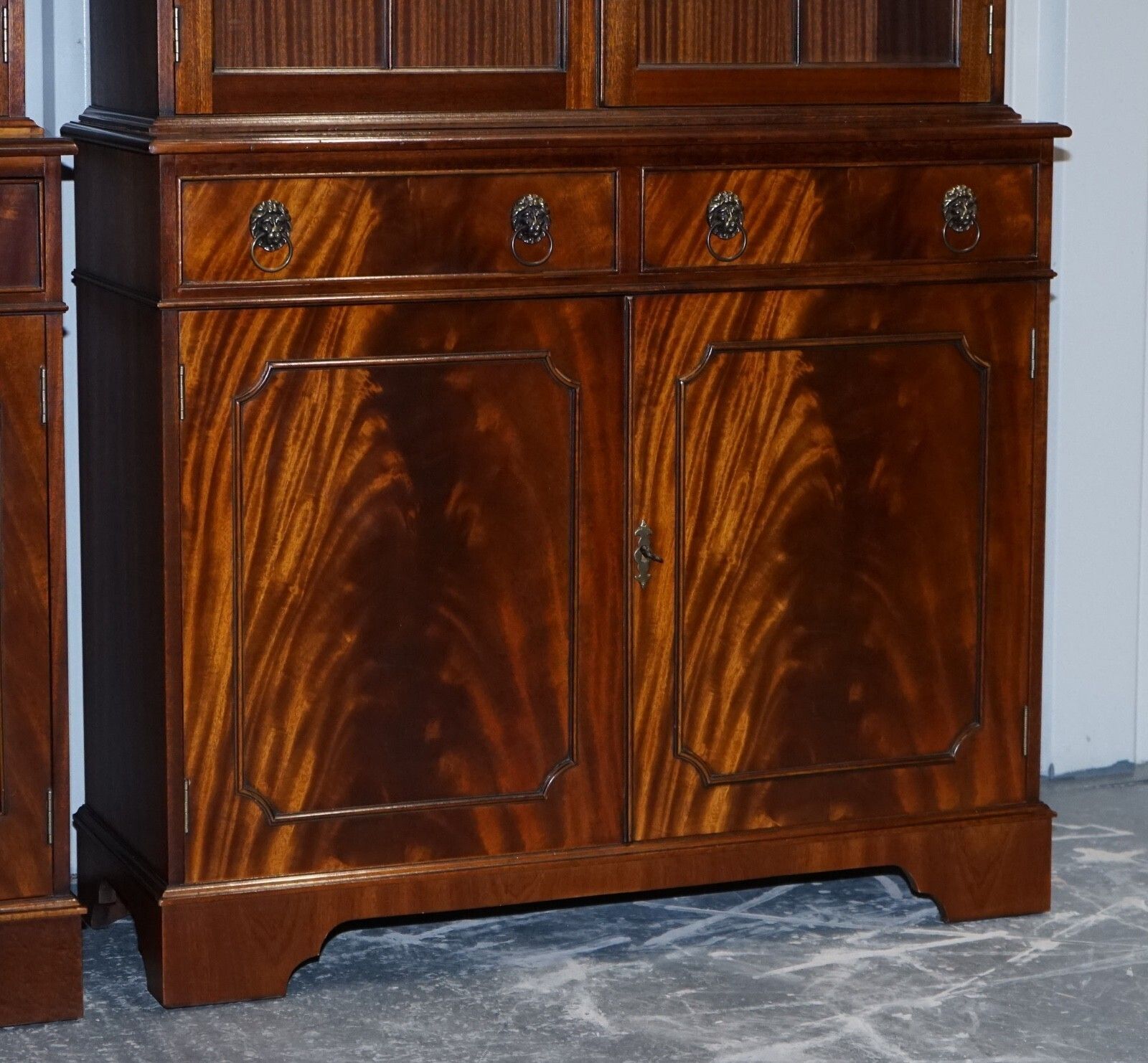 Pair Georgian Style Display Cabinets Bookcases With Brass Lion Handles photo buy