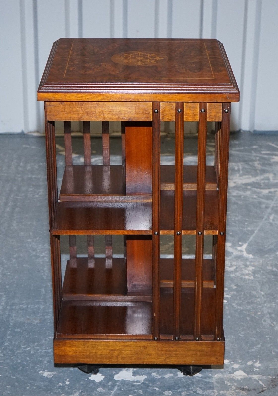 Vintage Burr Walnut Top Revolving Bookcase Raised On Castors photo Furniture