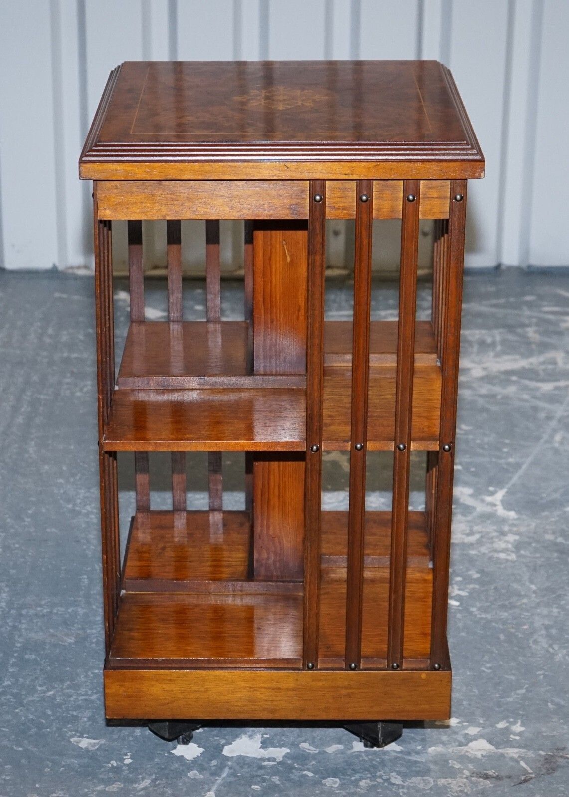 Vintage Burr Walnut Top Revolving Bookcase Raised On Castors photo 1250.0