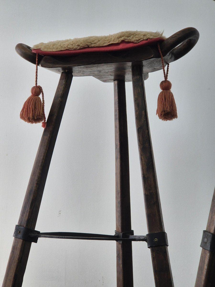 photo vintage Vintage Brutalist Marbella Stools Attributed To Sergio Rodrigues, 1970s, Set Of 6