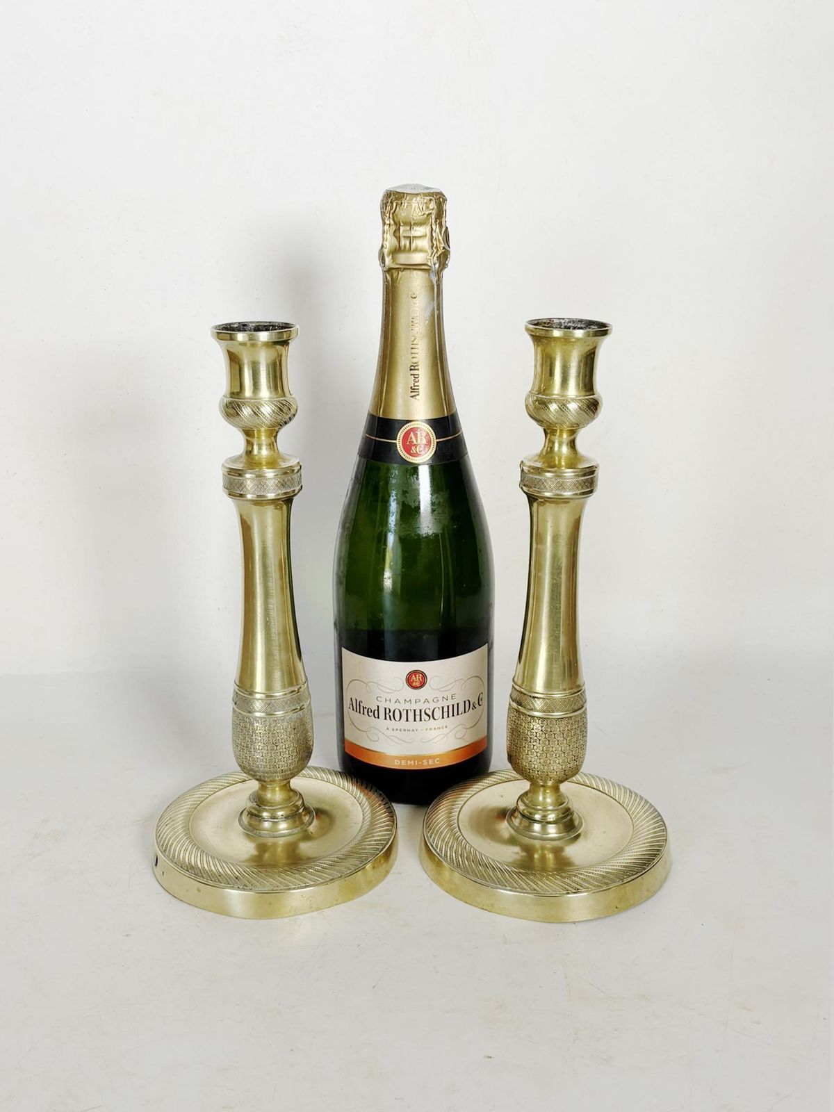 Pair Of Brass Candlesticks, France, 19th Century photo Home Decor