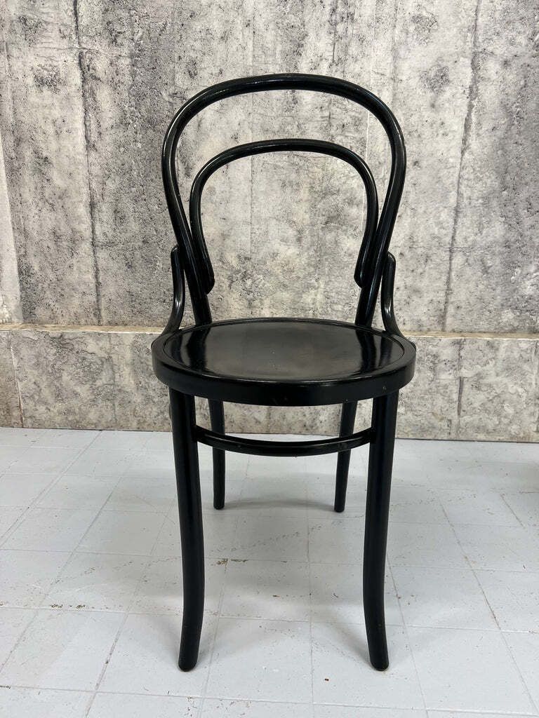 Pair Round Back Ebonised Bentwood French Bistro Chairs photo for sale