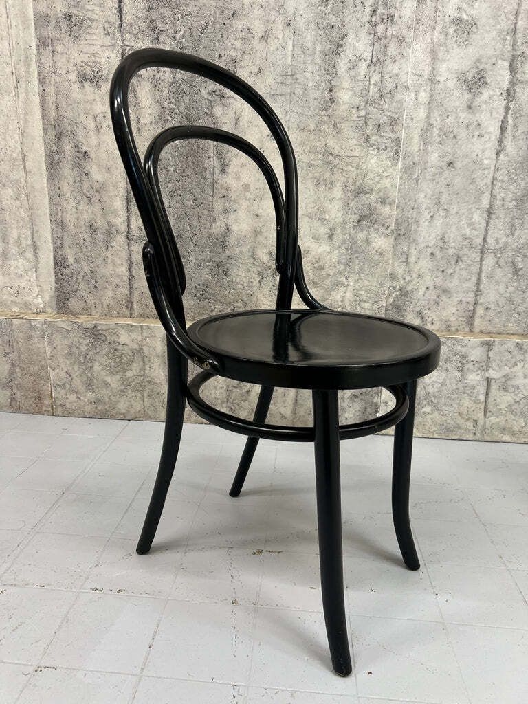 Pair Round Back Ebonised Bentwood French Bistro Chairs photo vinterior