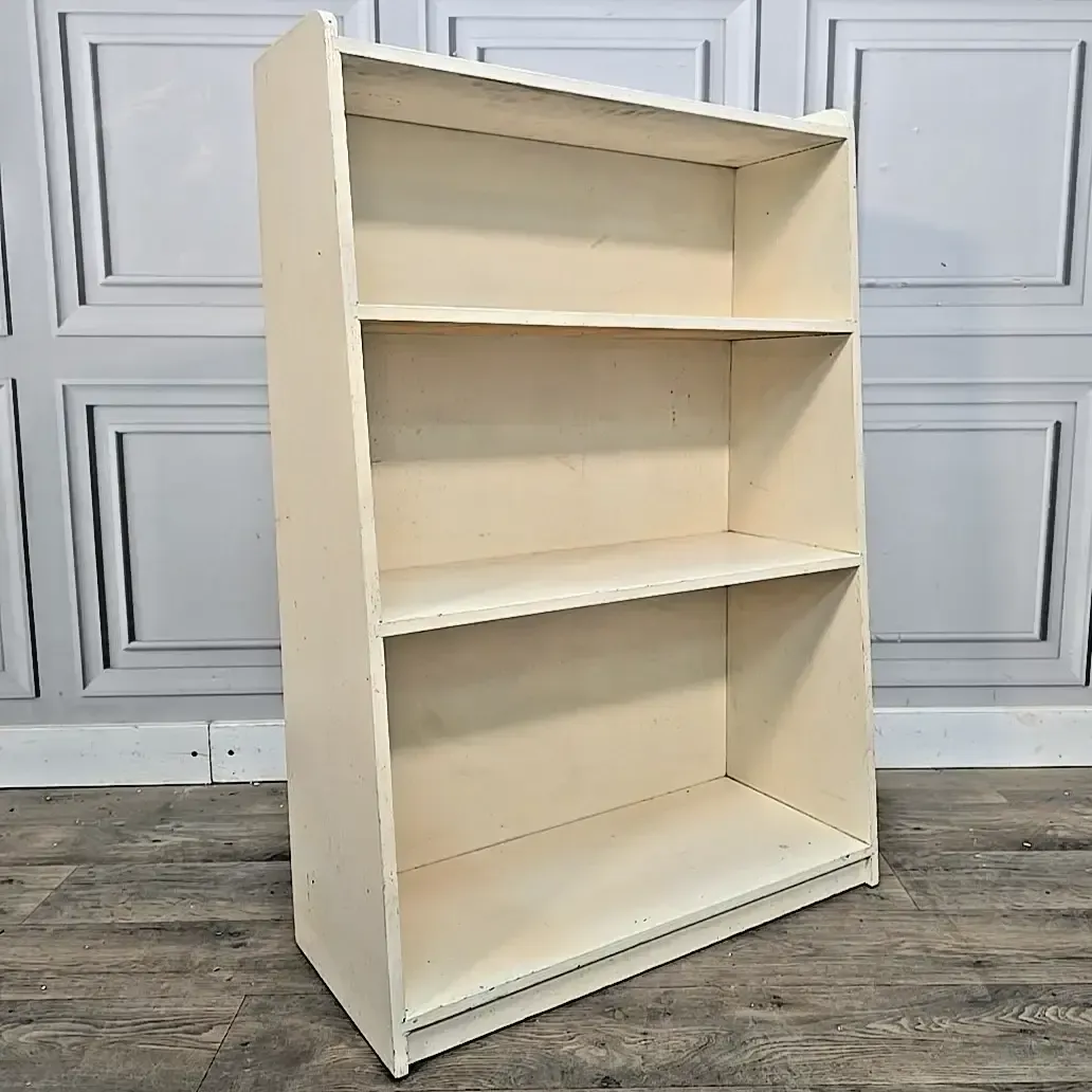 Vintage Painted Bookcase   Open Shelving Unit Plywood Utility Shelves   Retro