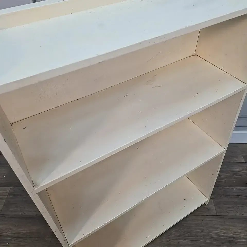 Vintage Painted Bookcase   Open Shelving Unit Plywood Utility Shelves   Retro photo 140.0