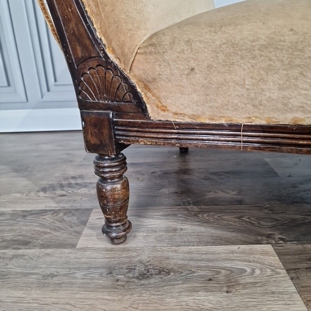 photo for sale Antique Chaise Longue Carved Roll Rail Back Day Bed Seat Aesthetic Victorian