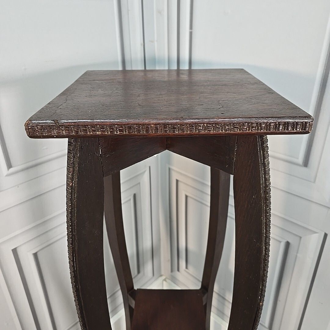 Antique Plant Stand Arts & Crafts Solid Oak – Tall Two Tier Display Wooden photo vintage