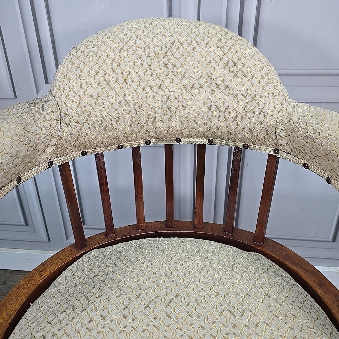 Antique Edwardian Armchair Button Back Tub Conversation Chair Wooden Victorian photo vinterior